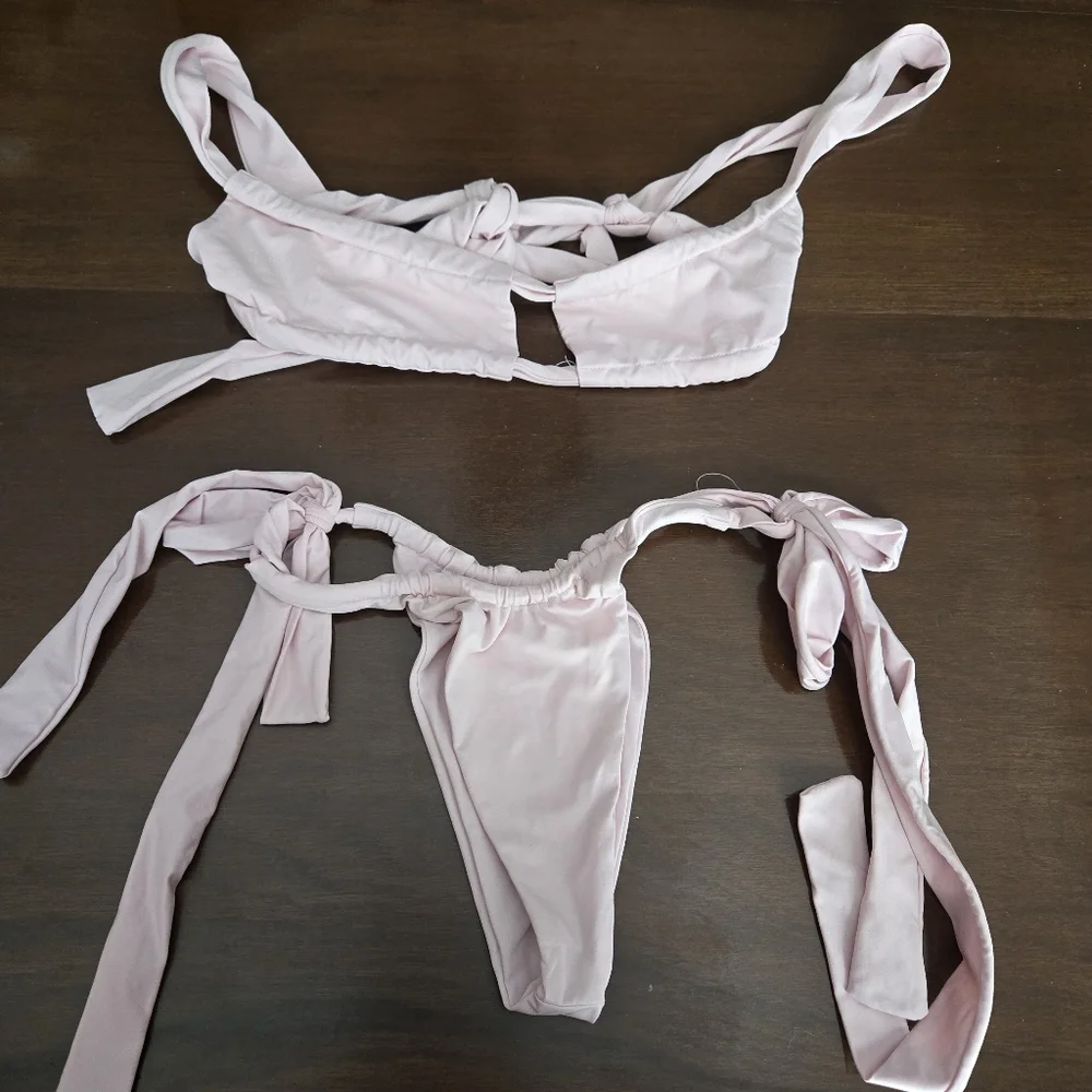 Frankie's Bikinis Pink Cutout Tie-Side Bikini